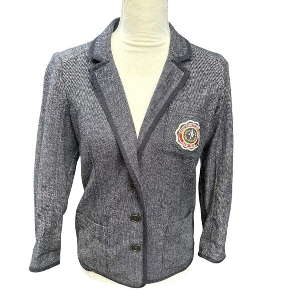 Abercrombie & Fitch Tweed Wool Blend 3/4 Sleeve Trimmed Patch Crest Blazer - M - Picture 1 of 9